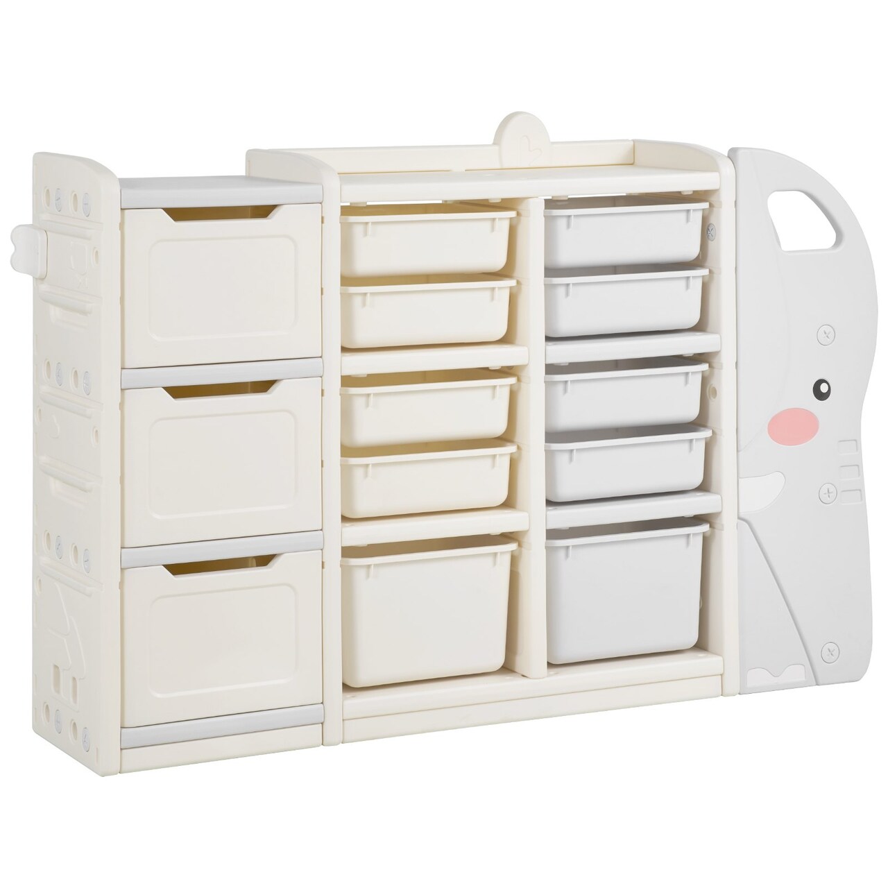 Kids Toy Organizer and Bookshelf with Storage Bins, Multi-Functional HDPE Rack for Playroom and Nursery